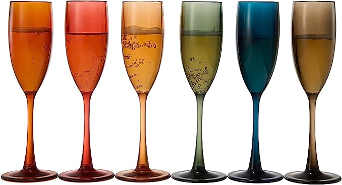 Shatterproof Pastel Color Acrylic Champagne Flutes Glasses Set of 6 5 oz