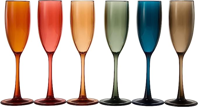 Shatterproof Pastel Color Acrylic Champagne Flutes Glasses Set of 6 5 oz