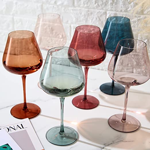 Colored Crystal Wine Glass Set of 6- 20 oz