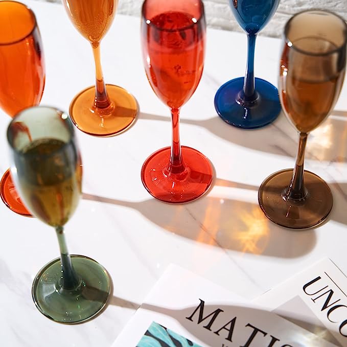 Shatterproof Pastel Color Acrylic Champagne Flutes Glasses Set of 6 5 oz