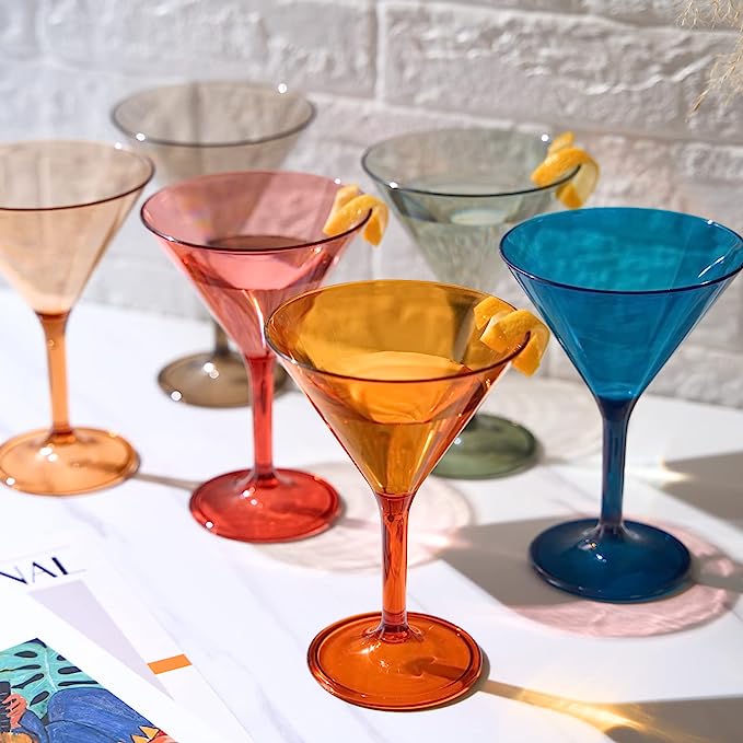 Unbreakable Pastel Color Acrylic Martini Glasses Set of 6 5 oz