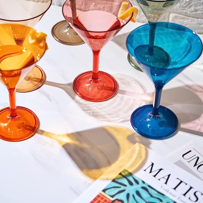 Unbreakable Pastel Color Acrylic Martini Glasses Set of 6 5 oz