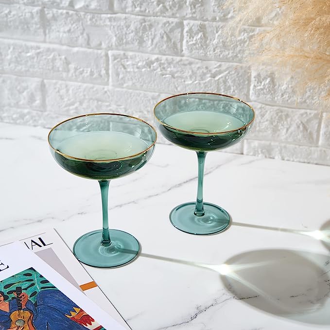 Gilded Coupe Rim Wine Glassware Set of 2 - 9oz
