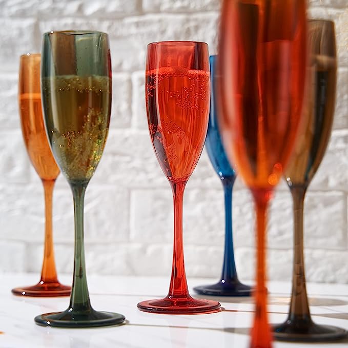 Shatterproof Pastel Color Acrylic Champagne Flutes Glasses Set of 6 5 oz