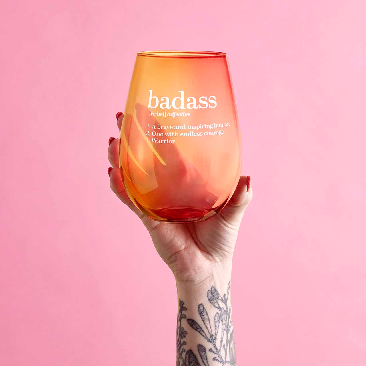 Badass Jumbo Stemless Glass in Orange Pink Ombre 30 Oz.