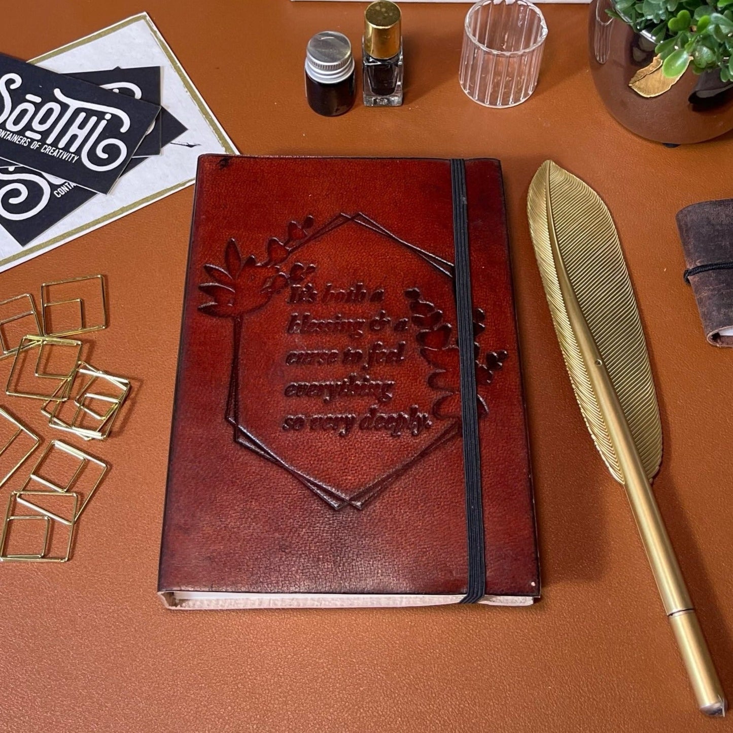 Feel Deeply Quote 7x5 Leather Journal
