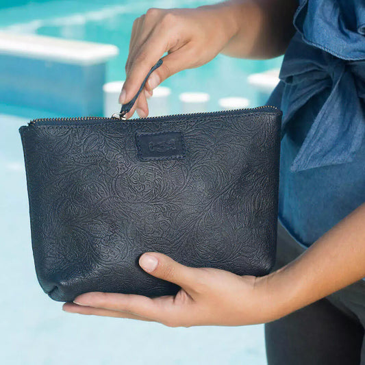 Tooled Leather Large Zippered Pouch by Mission Mercantile Leather Goods