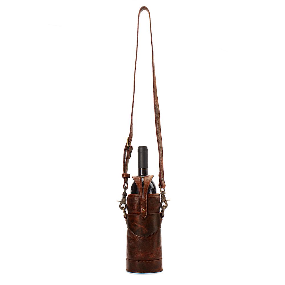 Campaign Leather Wine Tote Carrier by Mission Mercantile Leather Goods