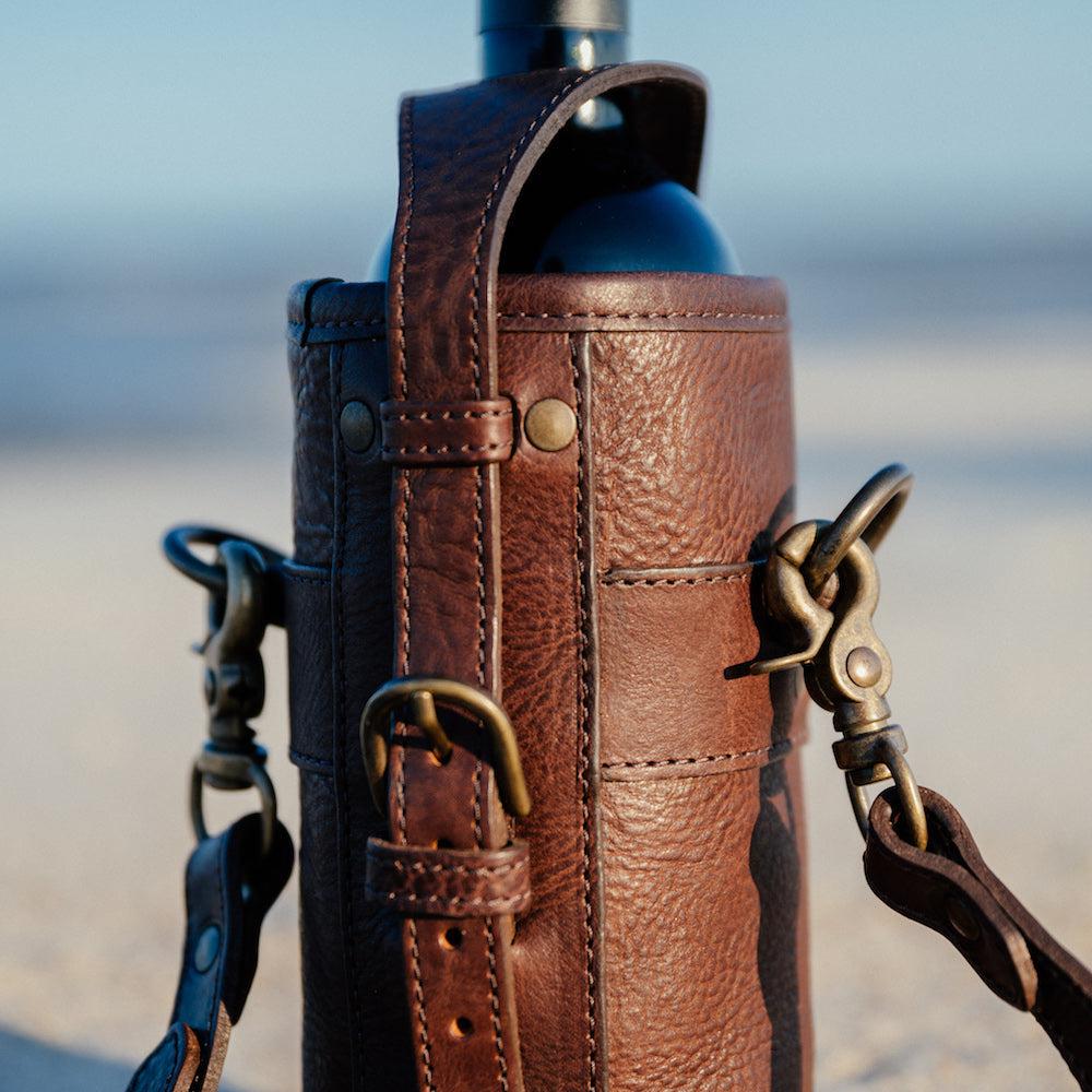 Campaign Leather Wine Tote Carrier by Mission Mercantile Leather Goods