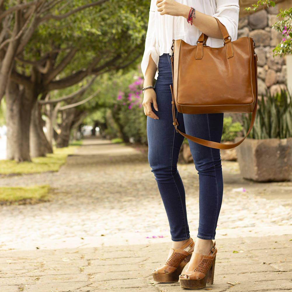 Ellington Leather Market Tote w/ Zippered Pouch by Mission Mercantile Leather Goods