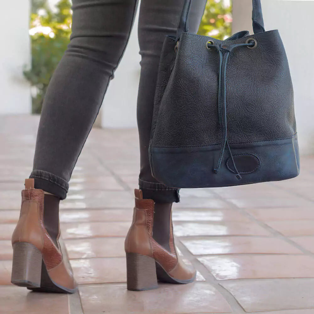 Tooled Leather Bucket Bag by Mission Mercantile Leather Goods