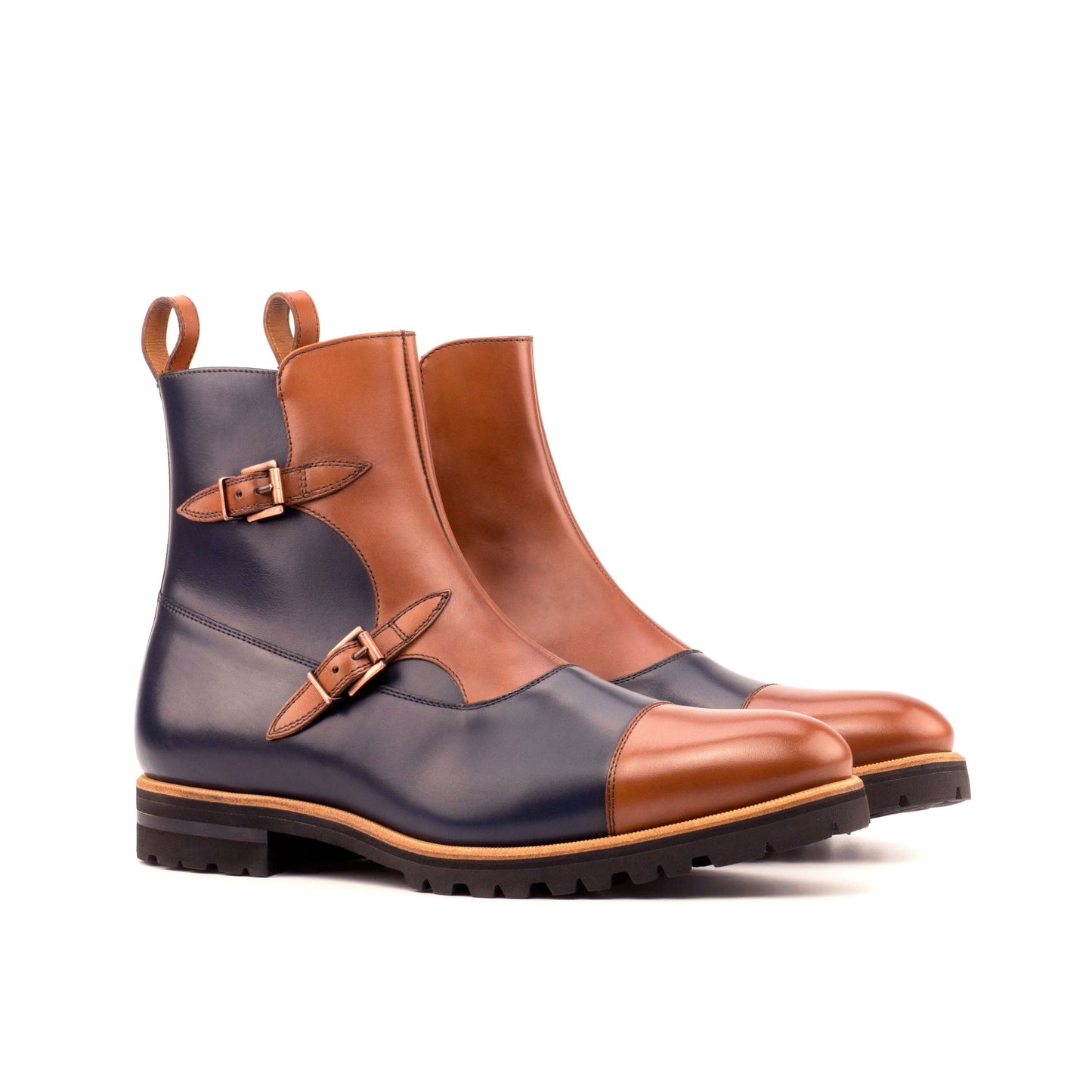 - OCTAVIAN - Unique Handcrafted Navy Box Calf + + Med Brown Box Calf by Le Ruux