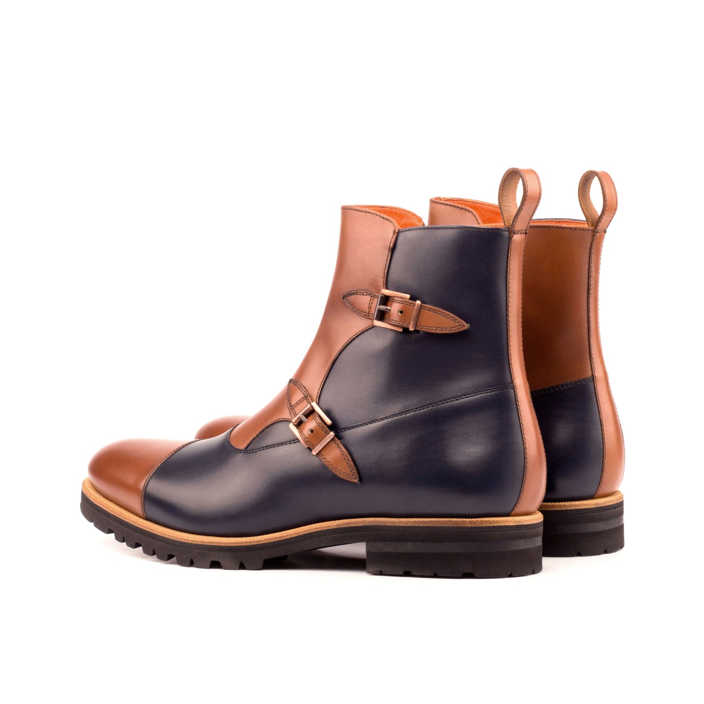 - OCTAVIAN - Unique Handcrafted Navy Box Calf + + Med Brown Box Calf by Le Ruux