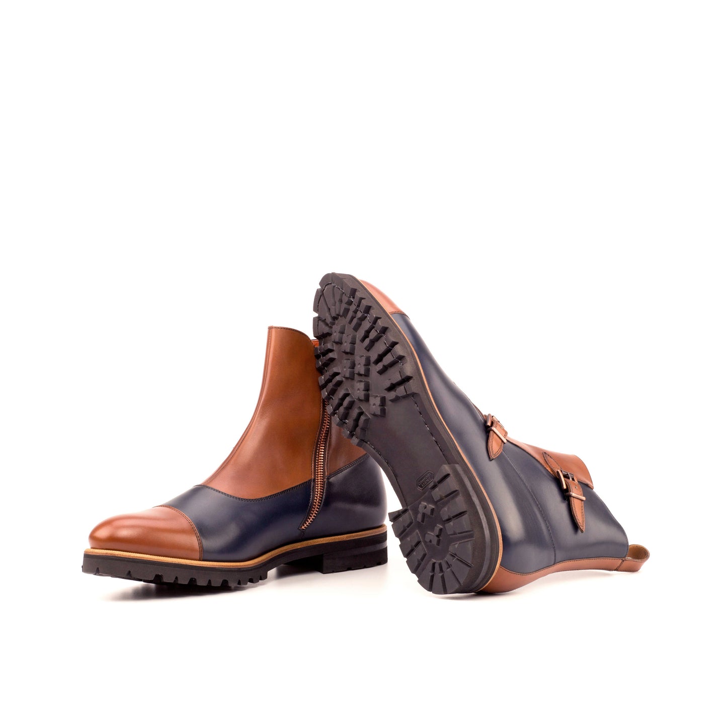 - OCTAVIAN - Unique Handcrafted Navy Box Calf + + Med Brown Box Calf by Le Ruux