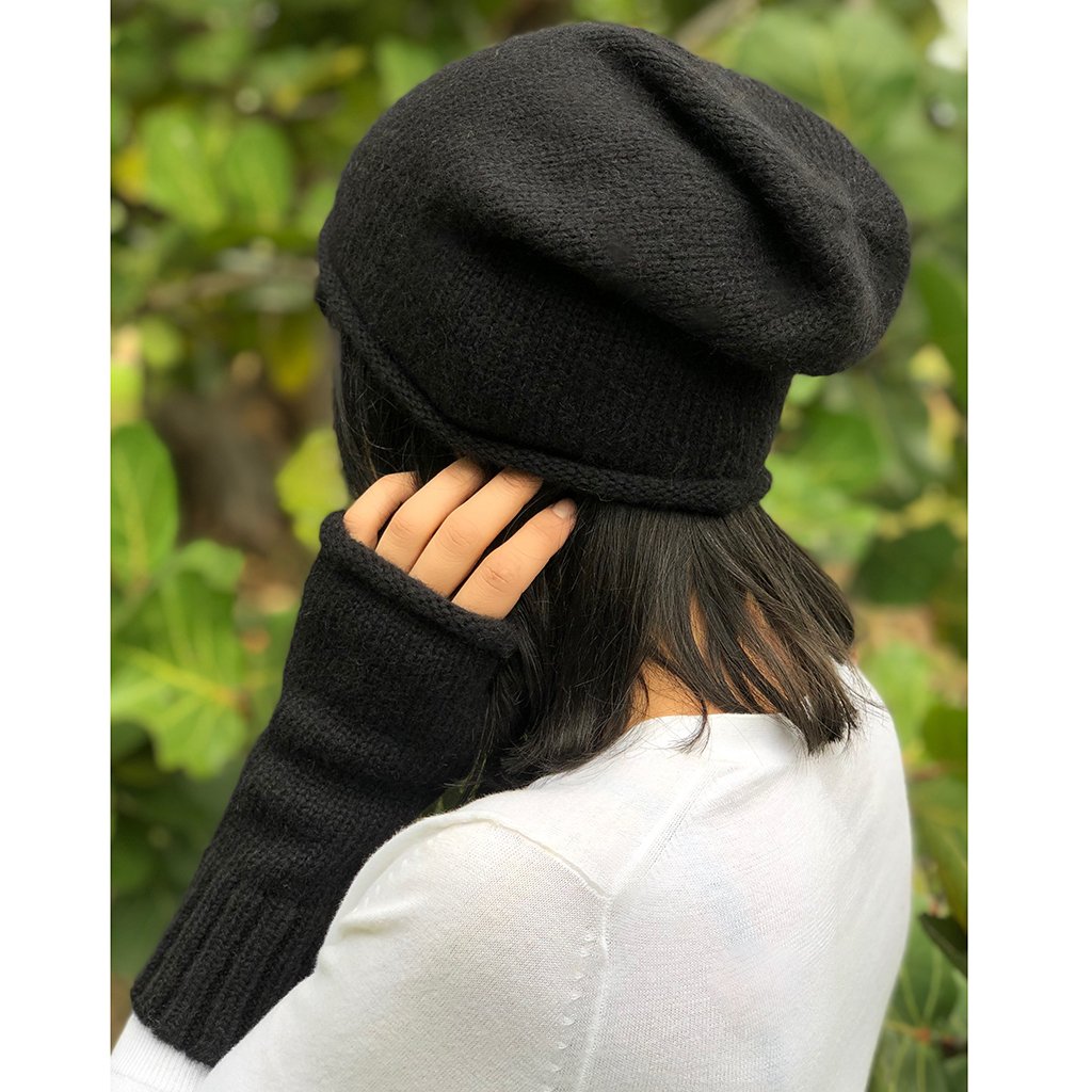 Black Essential Knit Alpaca Beanie by SLATE + SALT