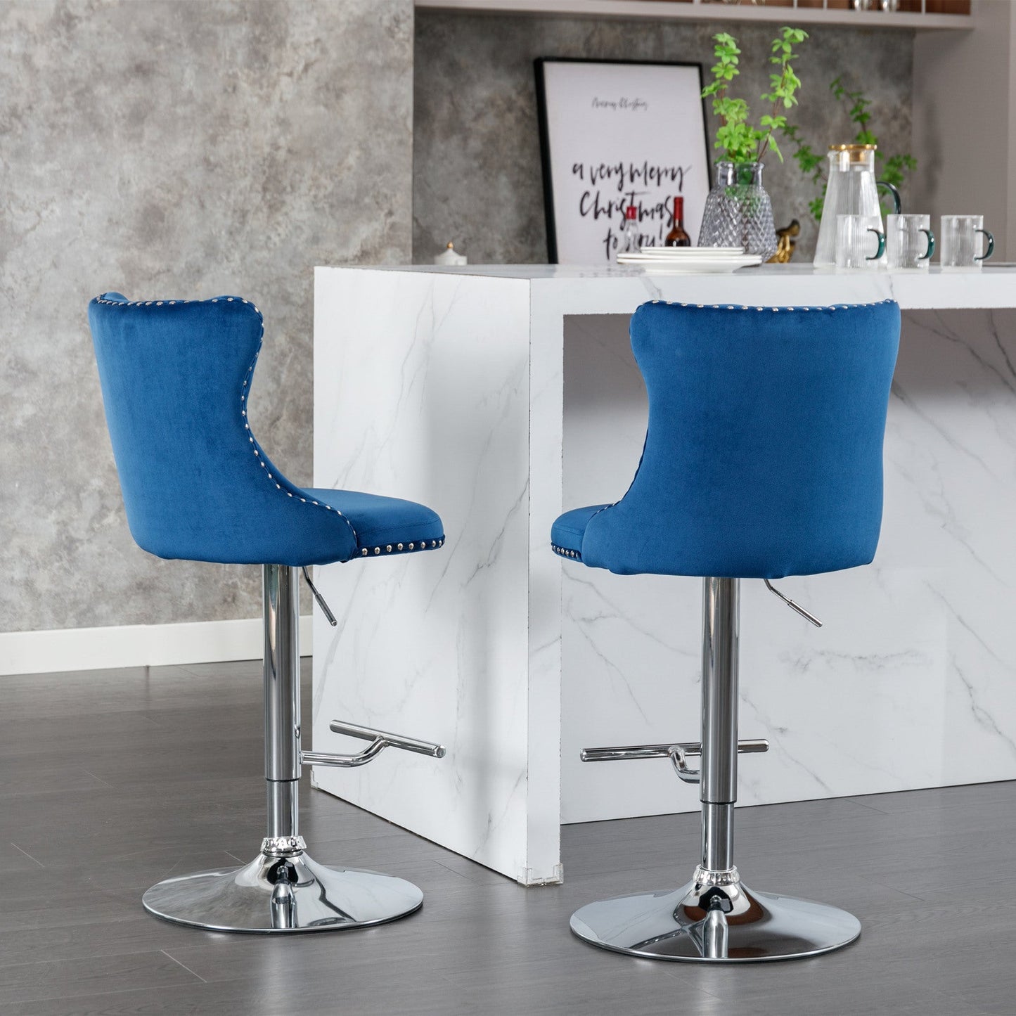 Set of 2 Swivel Velvet Barstools by Blak Hom
