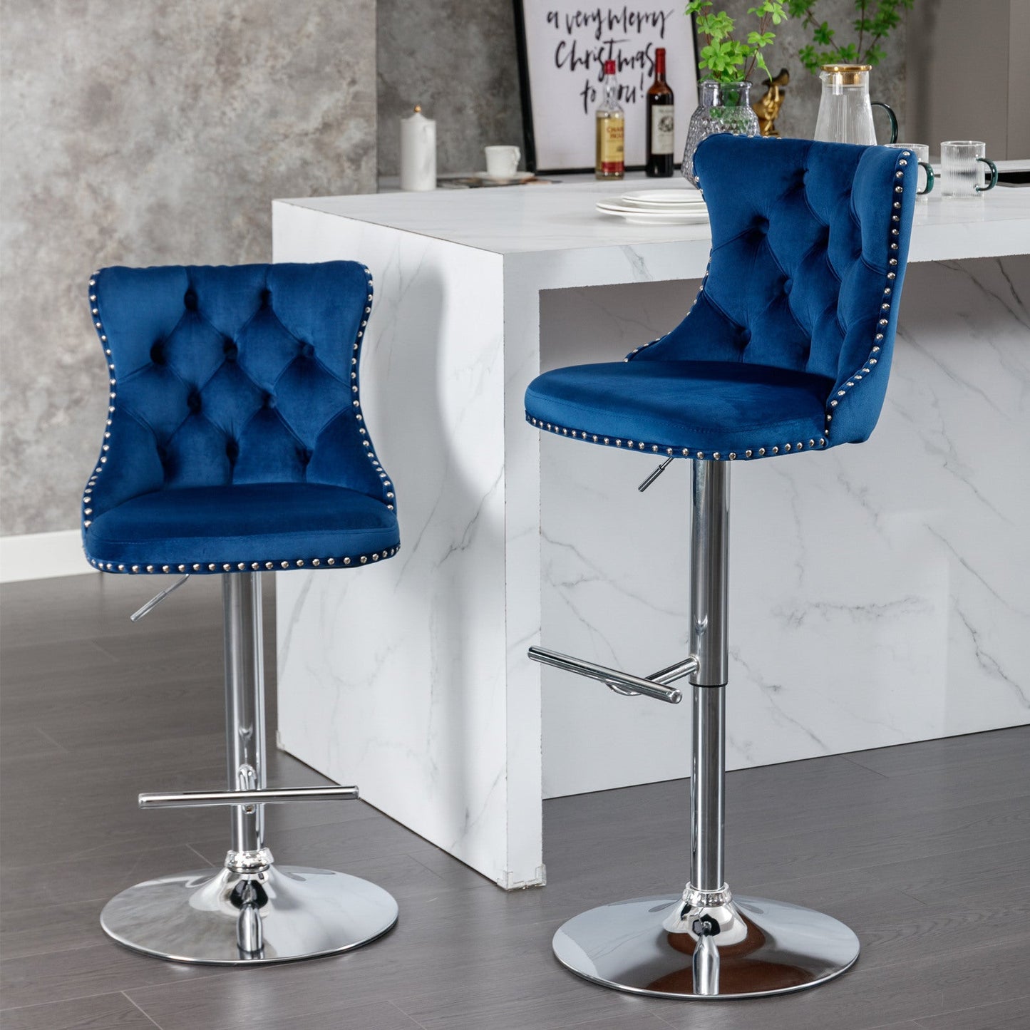 Set of 2 Swivel Velvet Barstools by Blak Hom