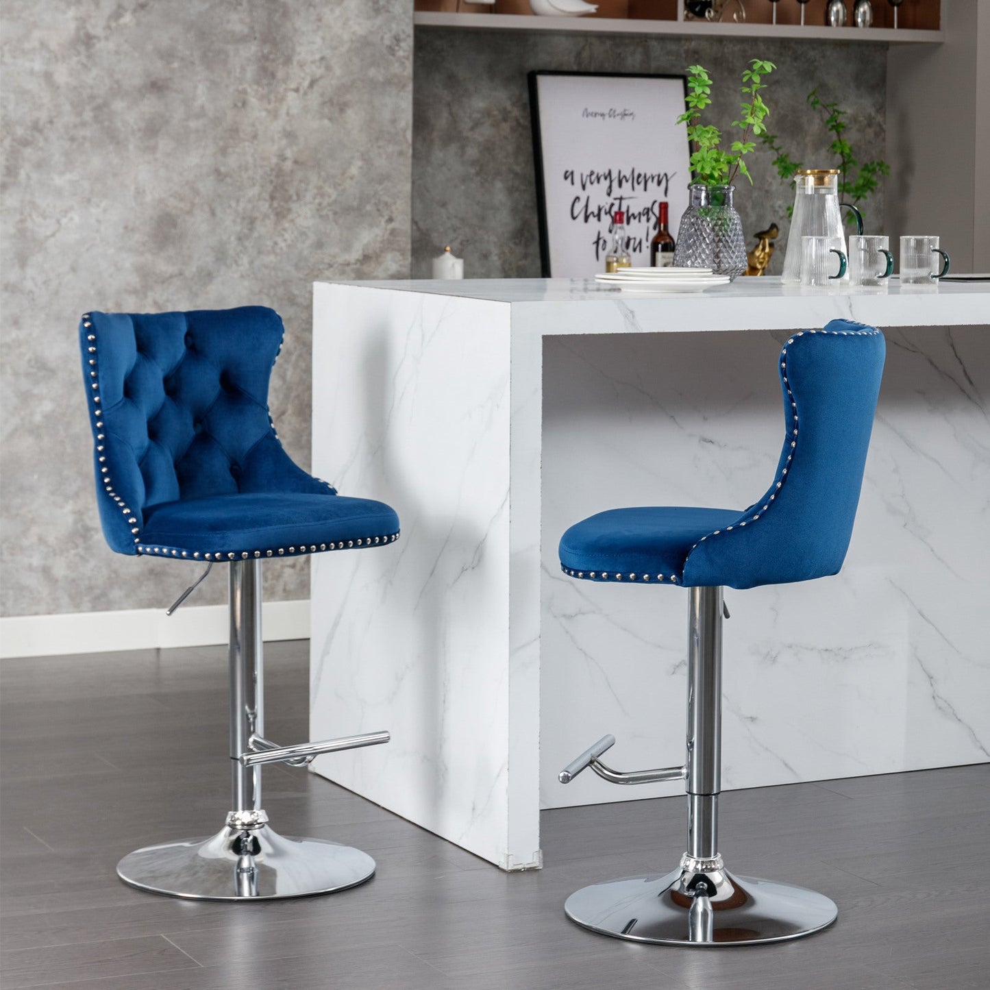 Set of 2 Swivel Velvet Barstools by Blak Hom