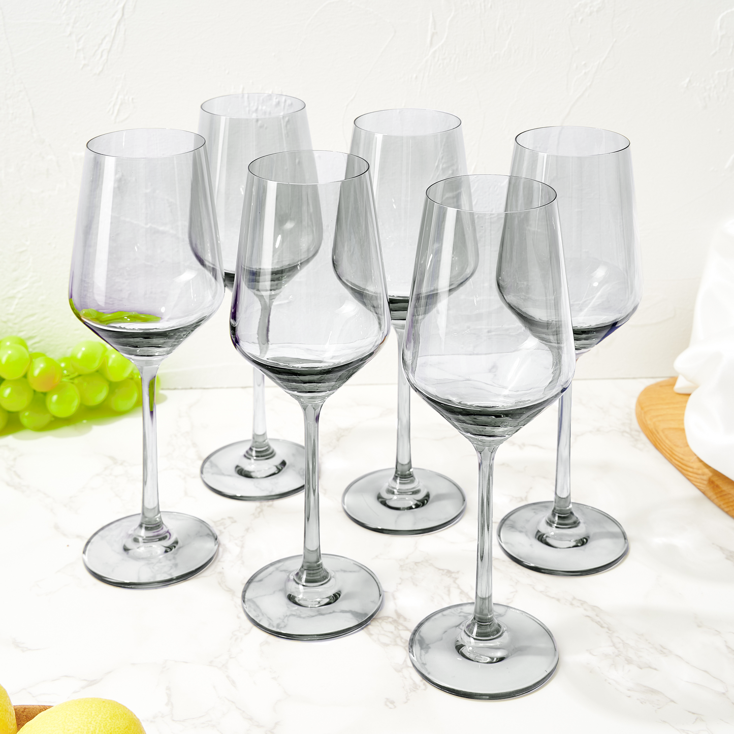 Smoke Grey Colored Wine Glass Set 12 oz Set of 6