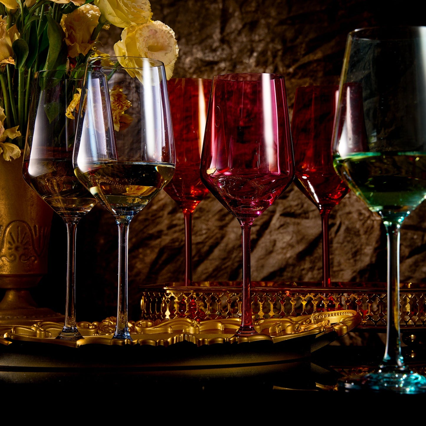 Hand Blown Colored Wine Glass Set 12 oz Set of 6