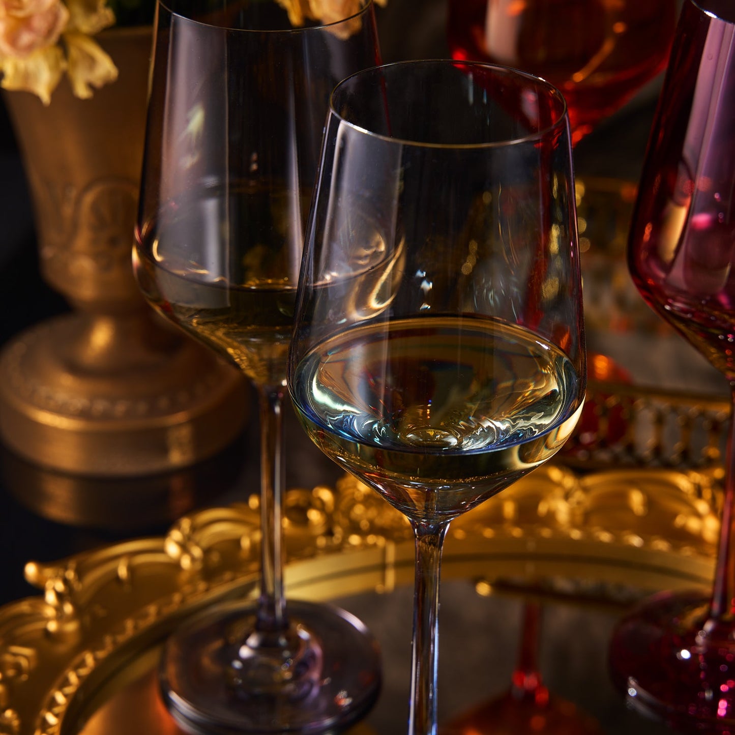 Hand Blown Colored Wine Glass Set 12 oz Set of 6
