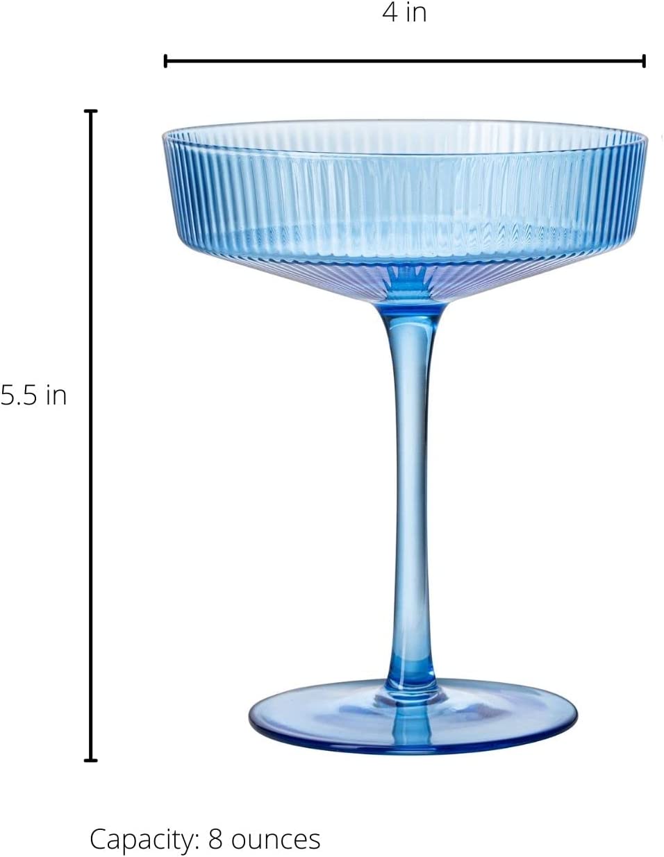 Ripple Cocktail Coupe Colored Glasses 8 oz Set of 2 (Cobalt Blue)