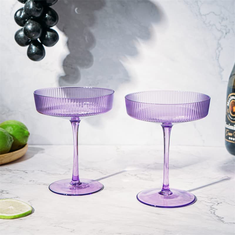 Ripple Cocktail Coupe Colored Glasses 8 oz Set of 2 (Lavender)
