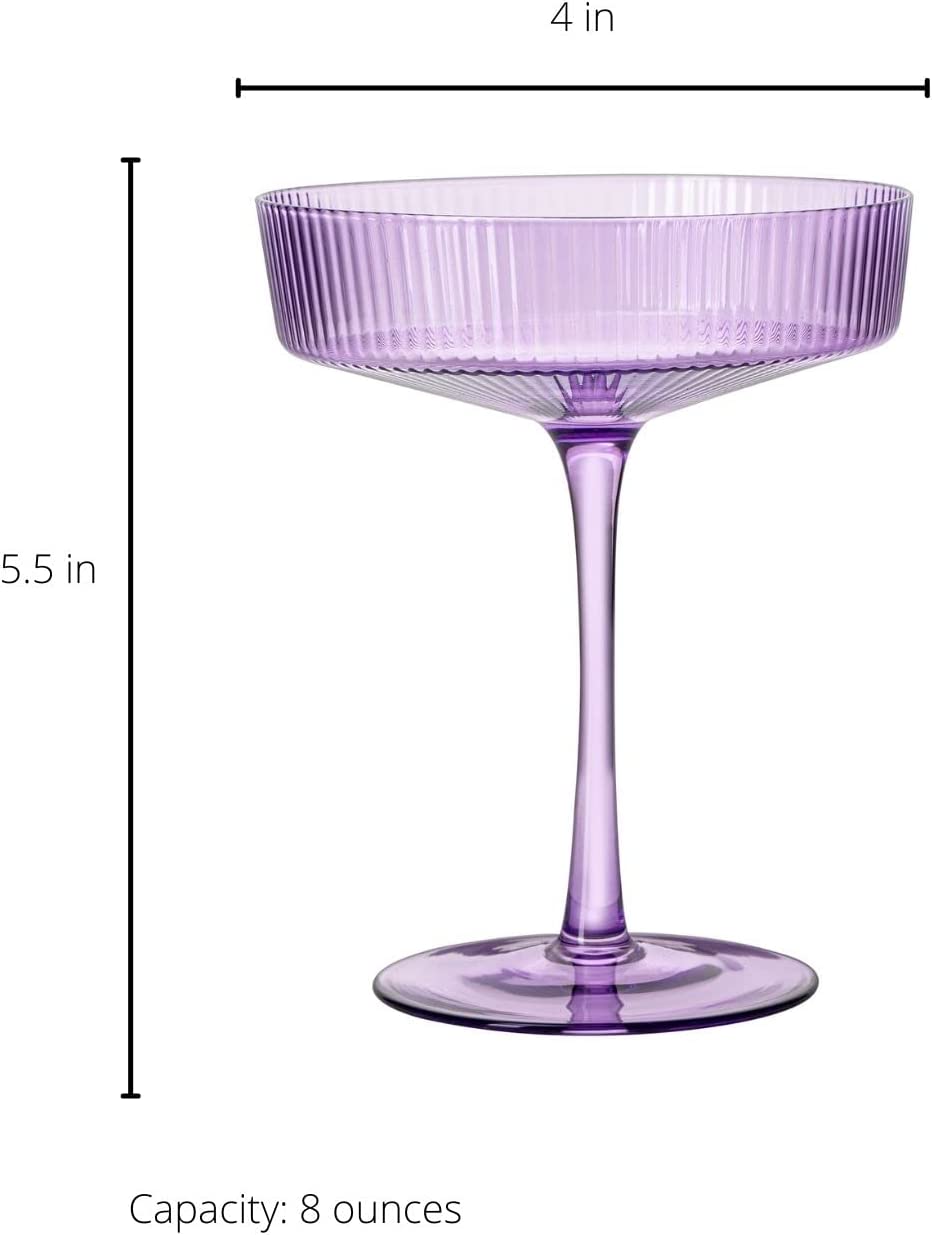 Ripple Cocktail Coupe Colored Glasses 8 oz Set of 2 (Lavender)