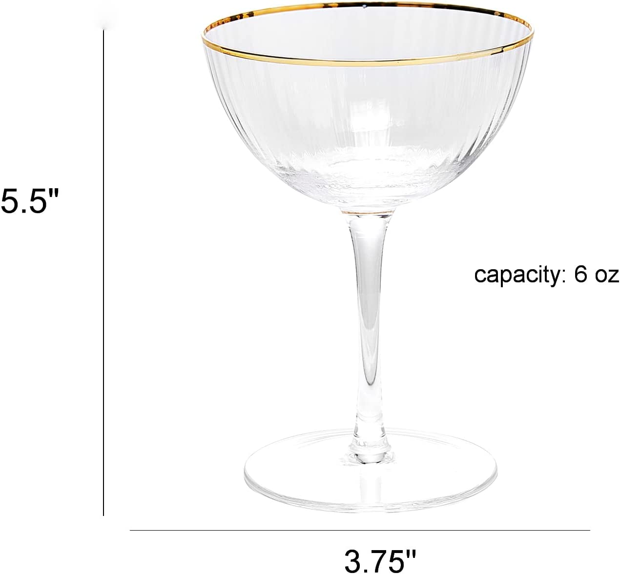 Gold Rim Coupe Glasses 6 oz Set of 4 Gold Rim