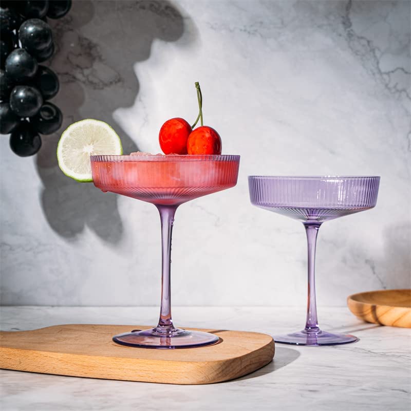Ripple Cocktail Coupe Colored Glasses 8 oz Set of 2 (Lavender)