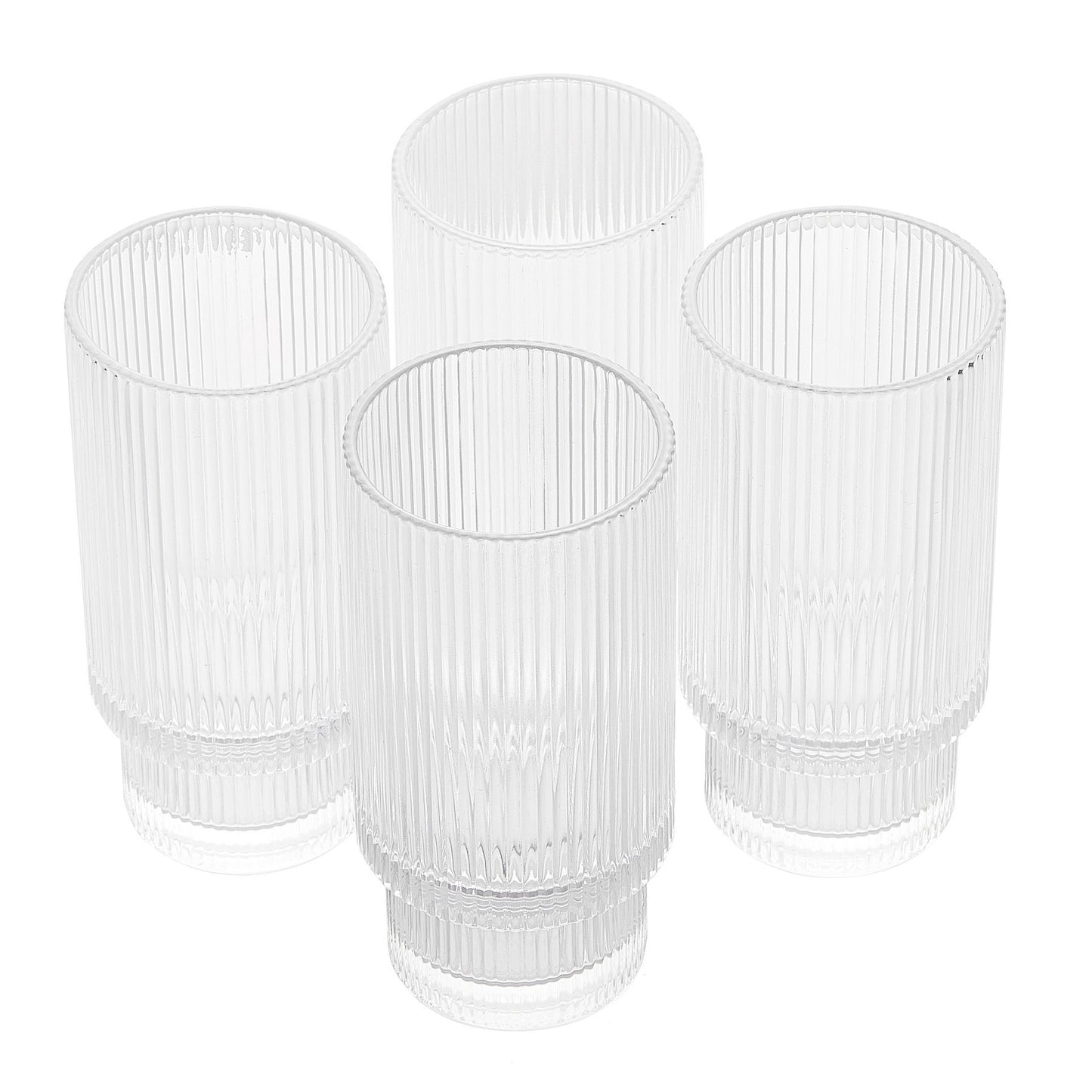Vintage Ripple Art Deco Crystal Highball Glass 14 oz Set of 4
