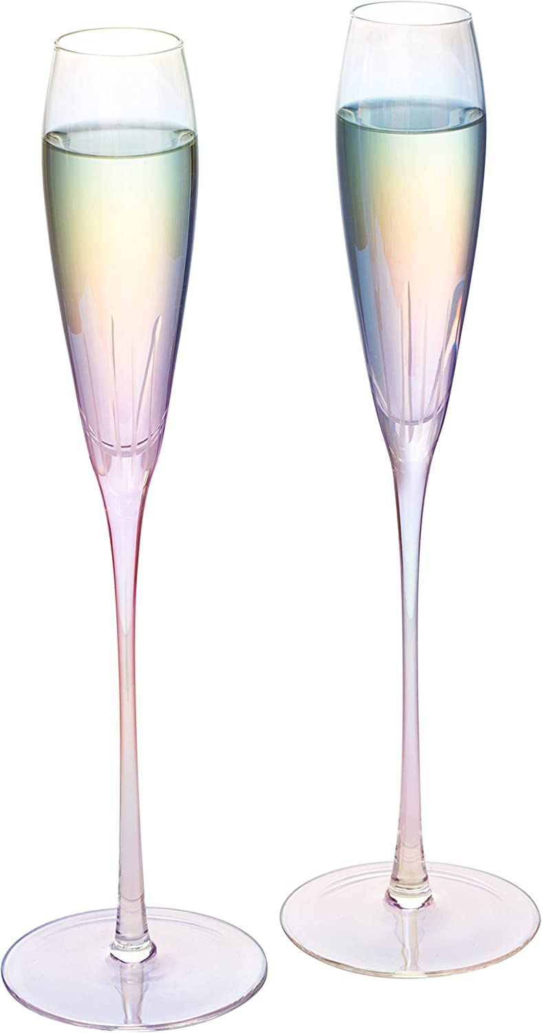 French Paris Collection Crystal Iridescent Champagne Glass Set Of 2