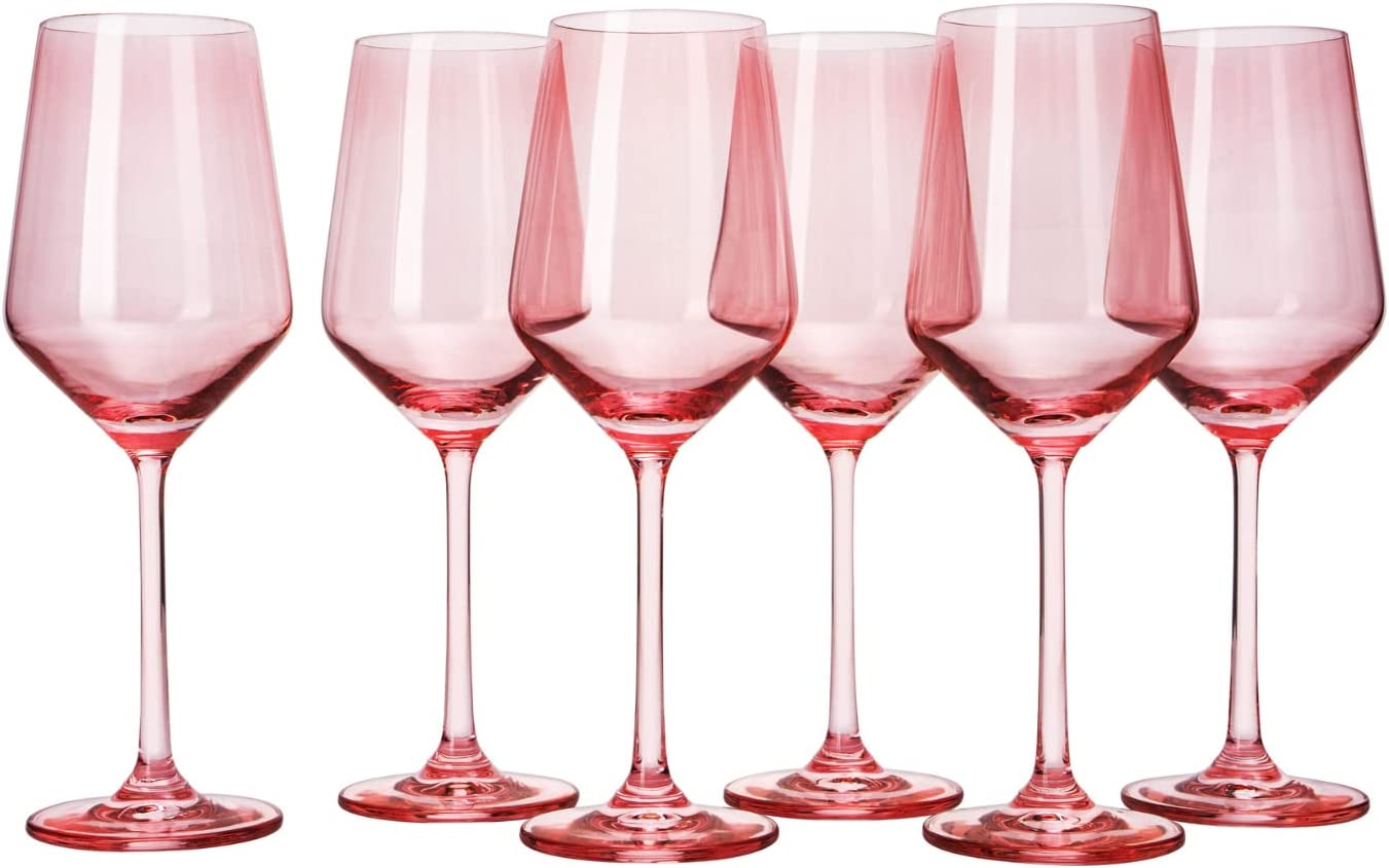 Hand Blown Italian Style Crystal Bordeaux Colored Wine Glasses 12 oz Set of 6
