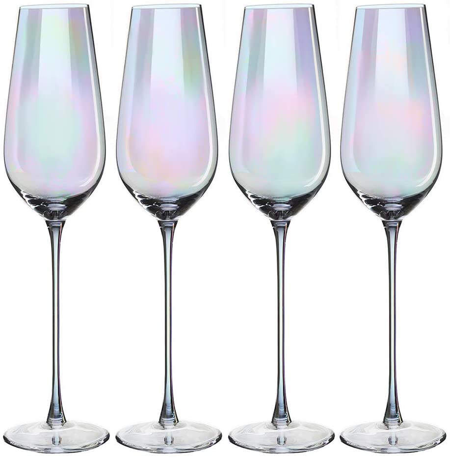 Lustre Iridescent Glasses Champagne Flutes Glasses Set of 4