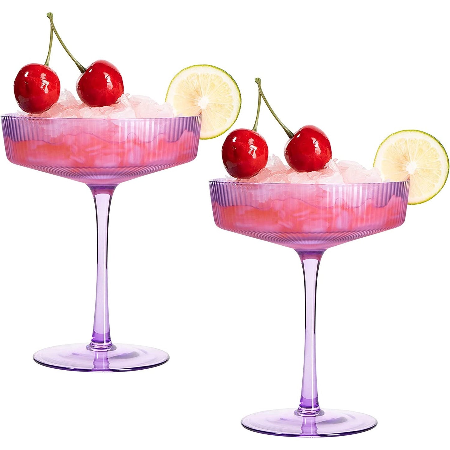 Ripple Cocktail Coupe Colored Glasses 8 oz Set of 2 (Lavender)