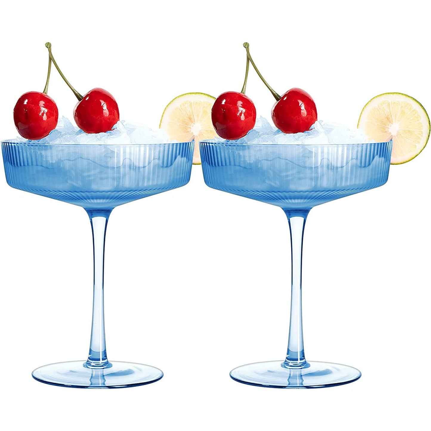 Ripple Cocktail Coupe Colored Glasses 8 oz Set of 2 (Cobalt Blue)