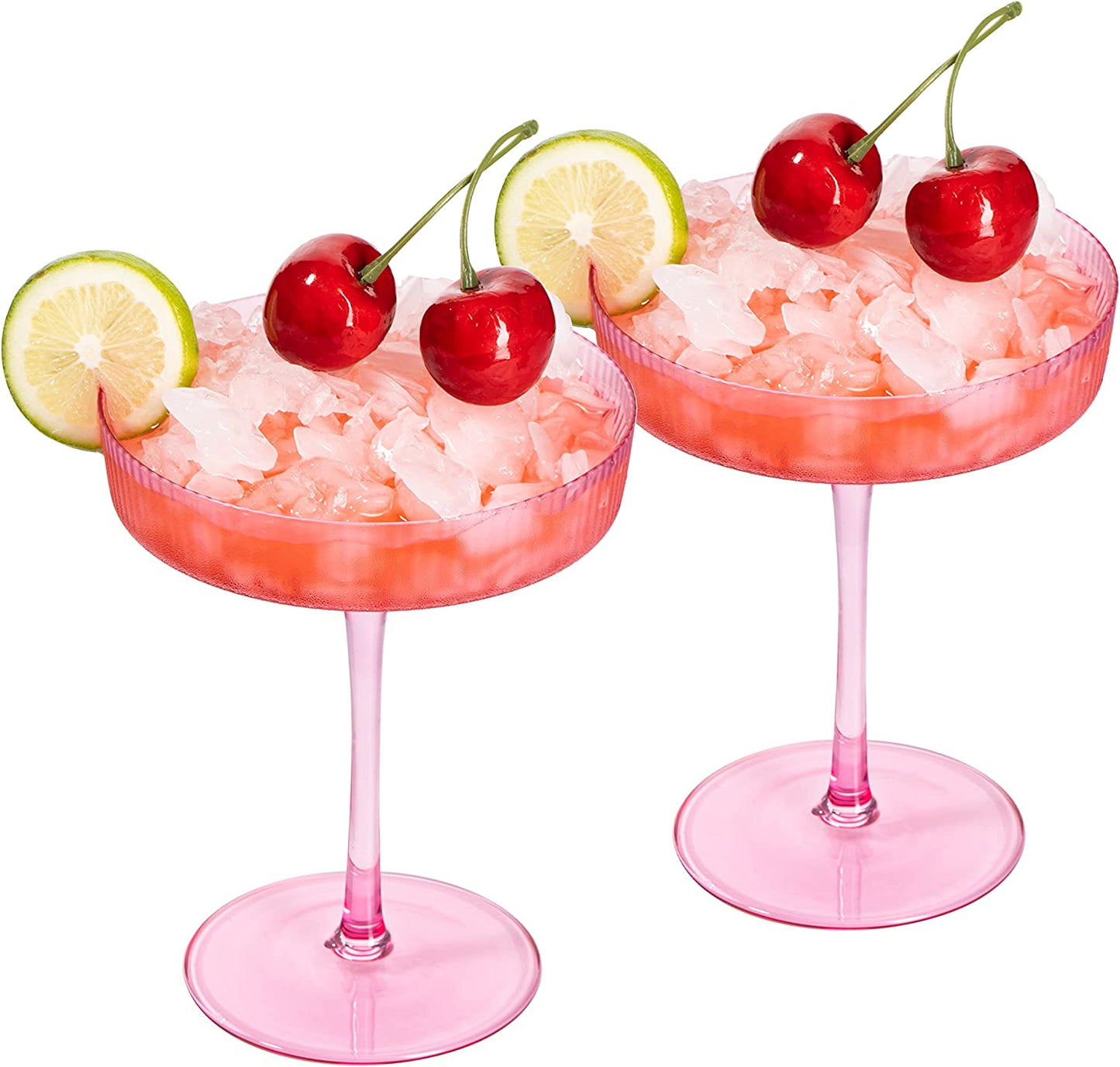 Ripple Cocktail Coupe Colored Glasses 8oz Set of 2 (Rose Pink)