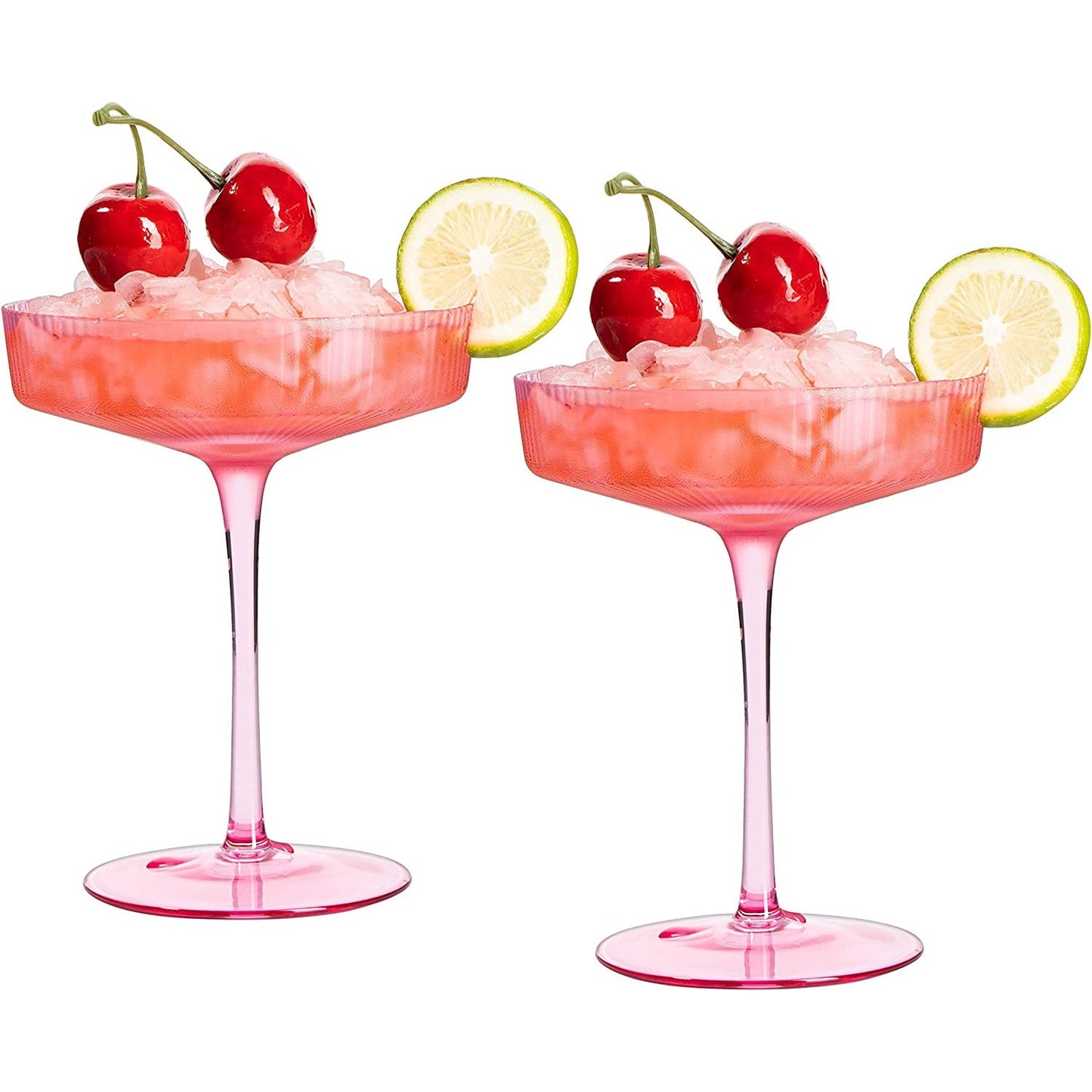 Ripple Cocktail Coupe Colored Glasses 8oz Set of 2 (Rose Pink)