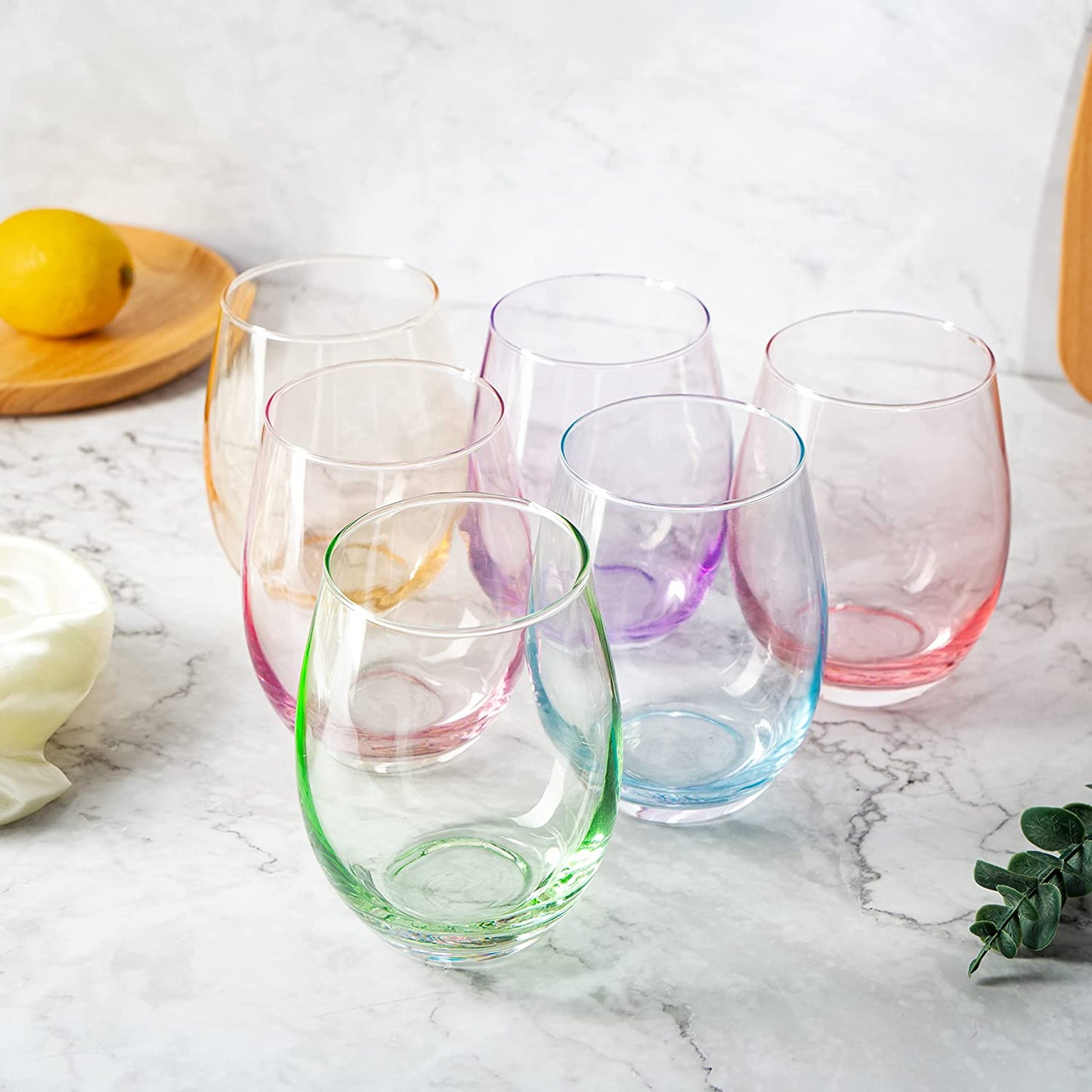 Colored Stemless Wine Glass Set of 6