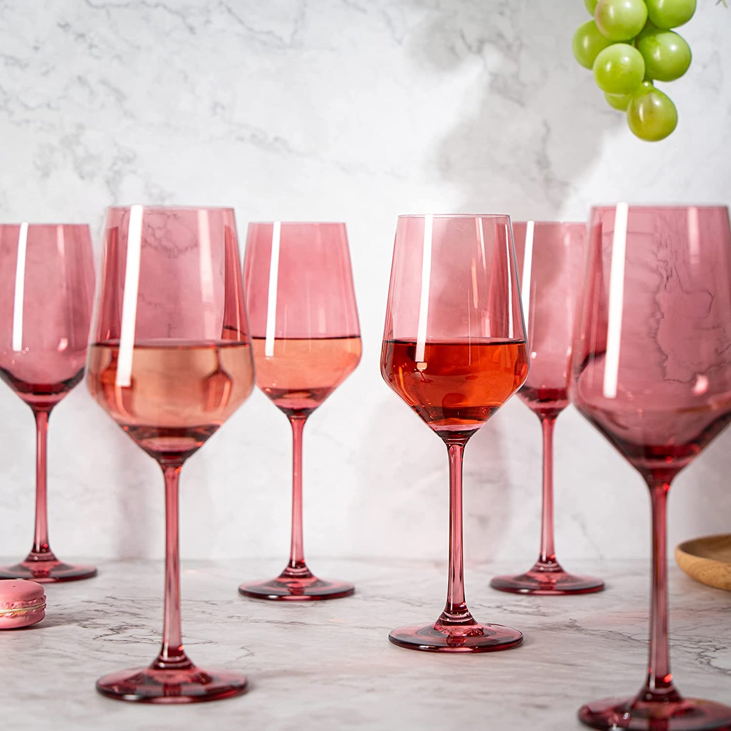 Hand Blown Italian Style Crystal Bordeaux Colored Wine Glasses 12 oz Set of 6