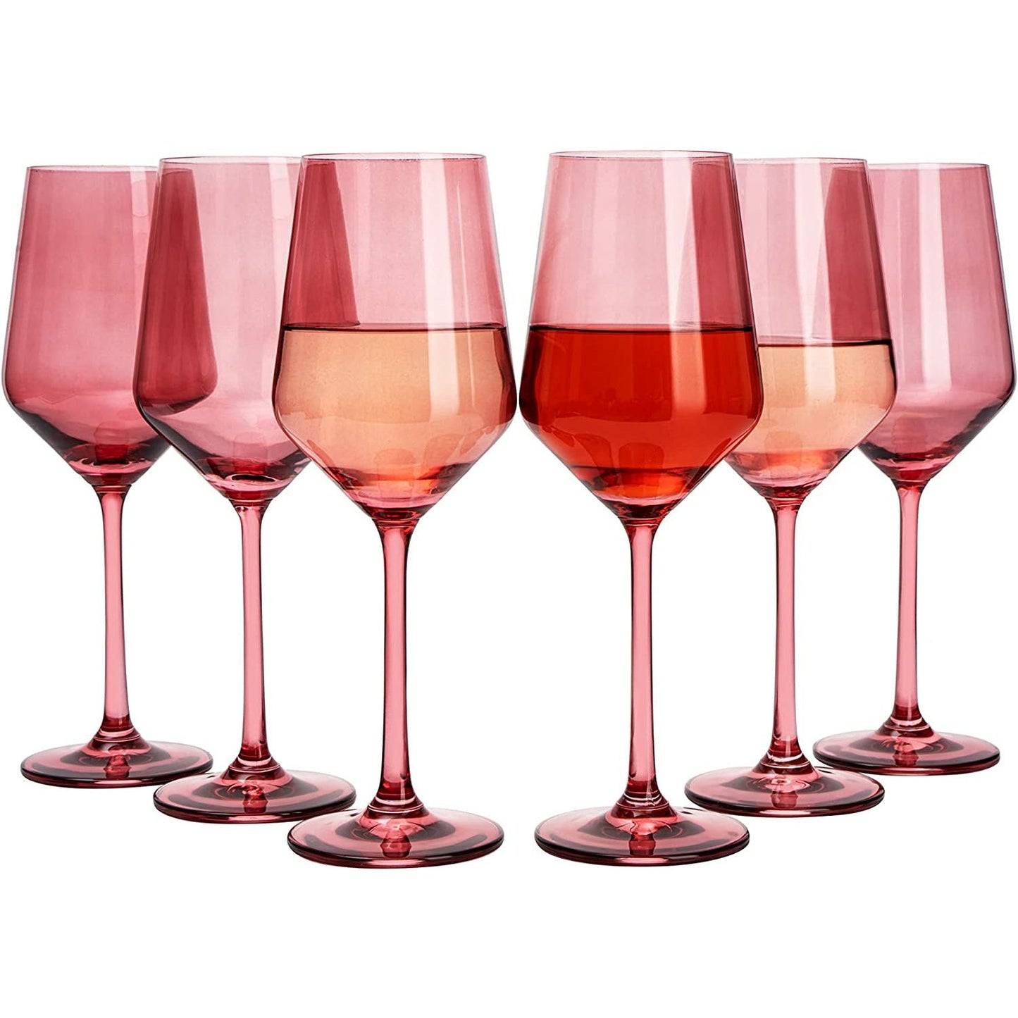 Hand Blown Italian Style Crystal Bordeaux Colored Wine Glasses 12 oz Set of 6