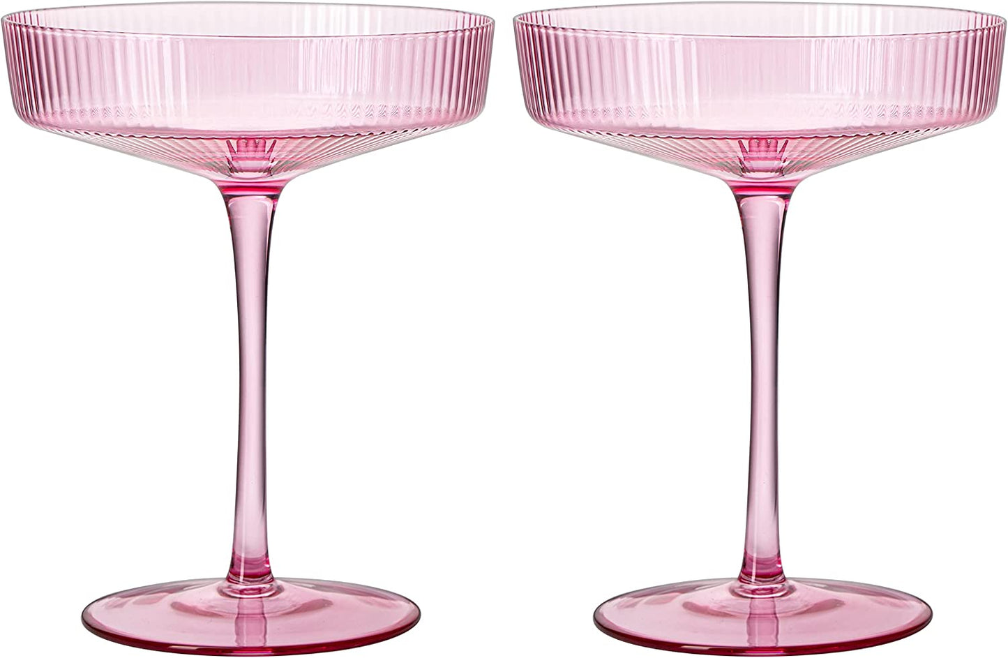 Ripple Cocktail Coupe Colored Glasses 8oz Set of 2 (Rose Pink)