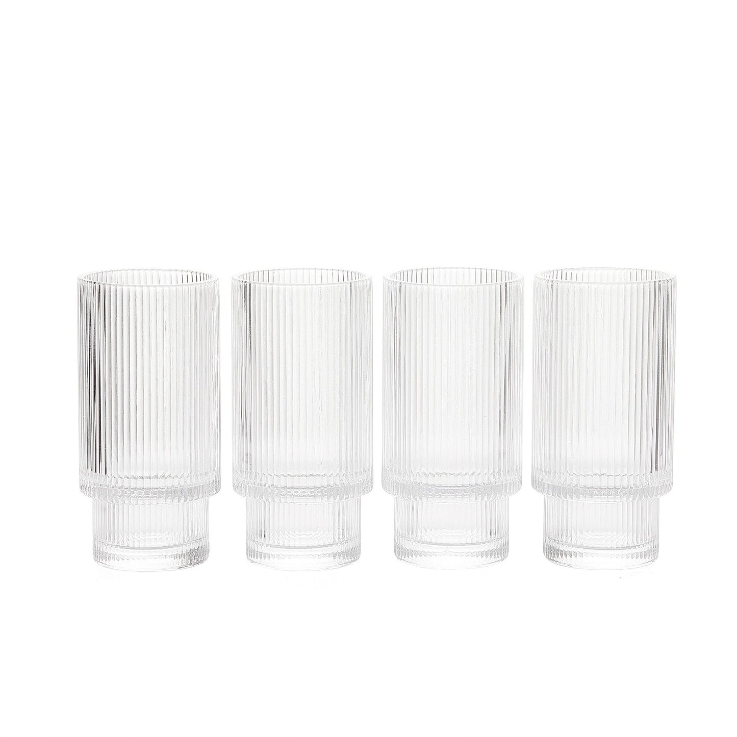 Vintage Ripple Art Deco Crystal Highball Glass 14 oz Set of 4