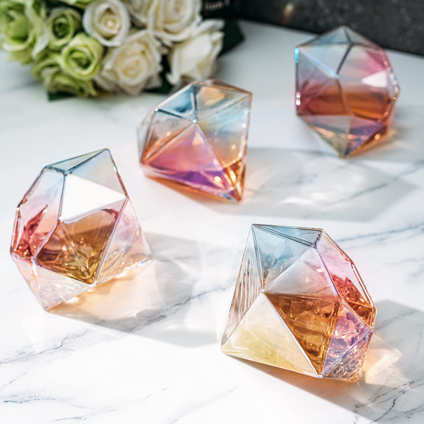Iridescent Diamond Glasses 10 oz Set of 4