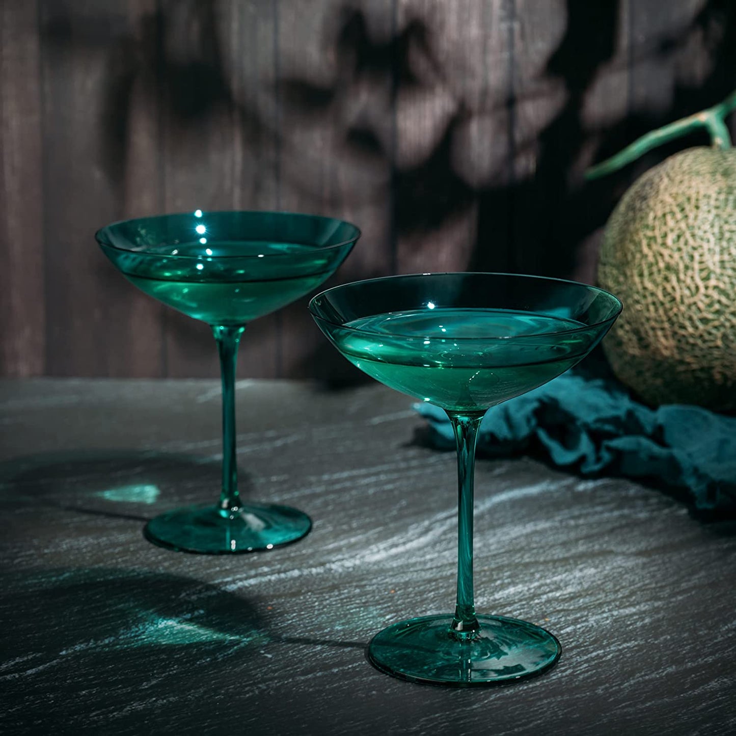 Champagne Colored Coupe Glasses 12 oz Set of 2 (Teal)