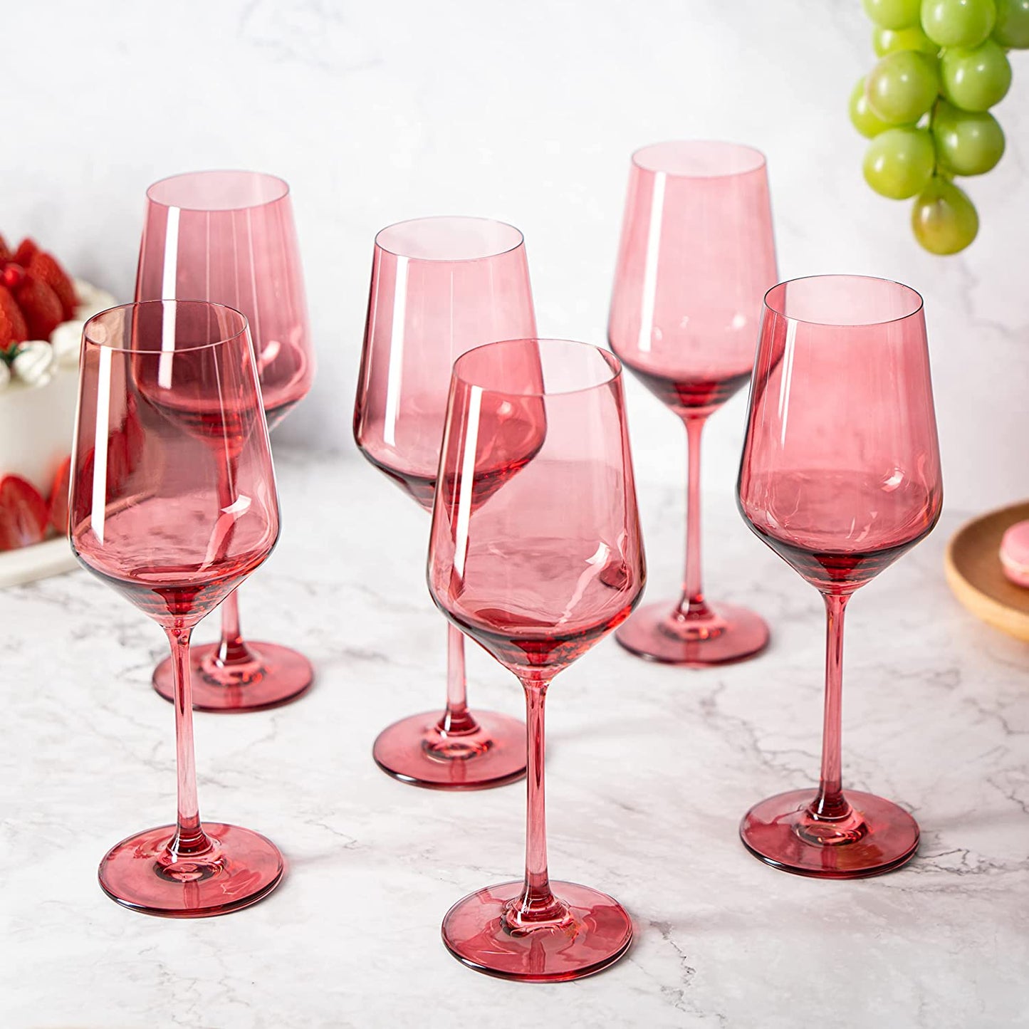 Hand Blown Italian Style Crystal Bordeaux Colored Wine Glasses 12 oz Set of 6