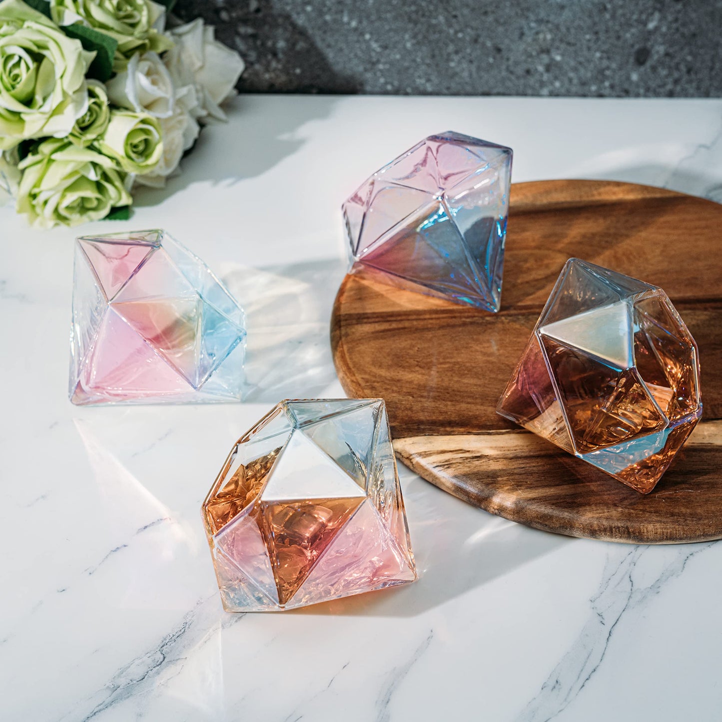 Iridescent Diamond Glasses 10 oz Set of 4
