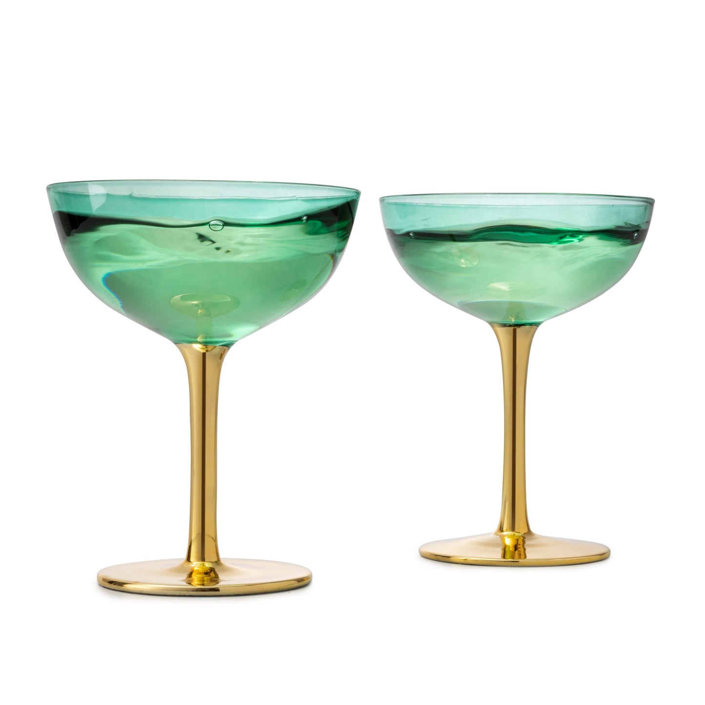 Colored Coupe Art Deco Gold Stem Glasses 12 oz Set of 2