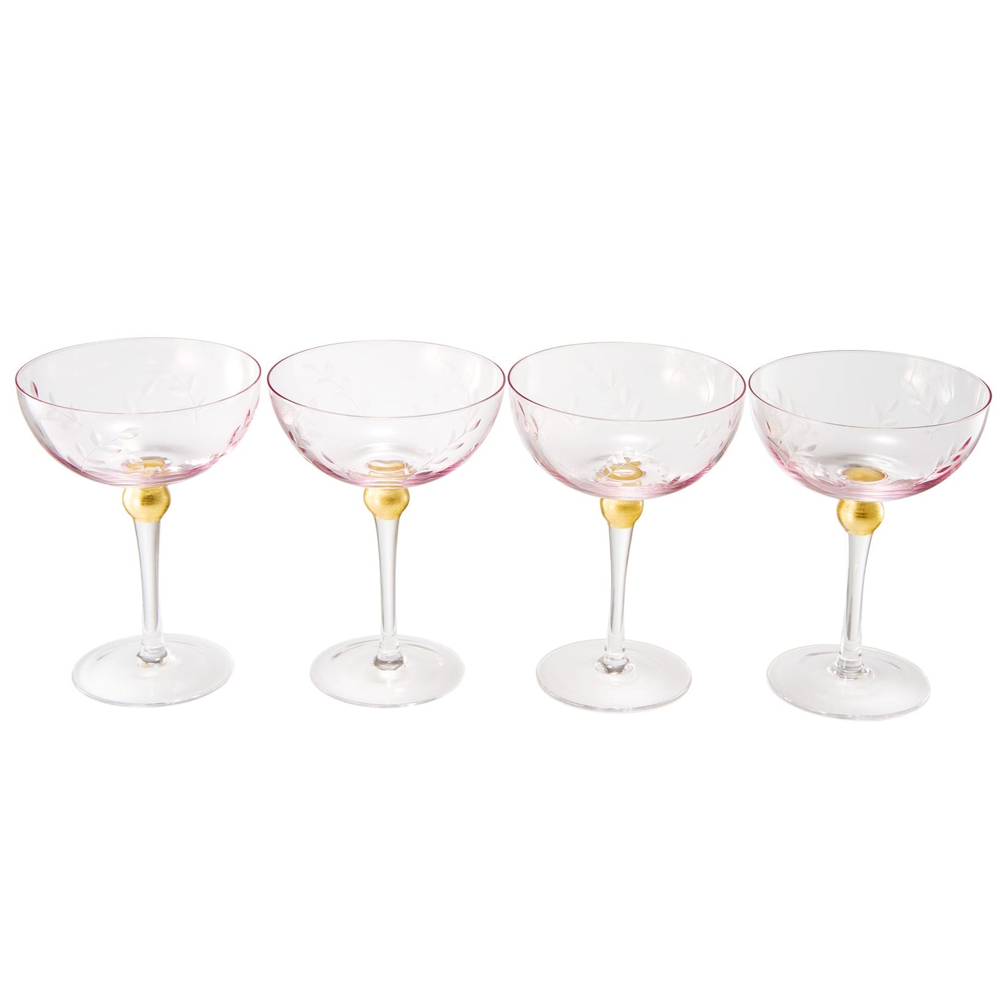 Pallo Tinted Pink Glass Crystal Champagne Saucers 9 oz Set of 4