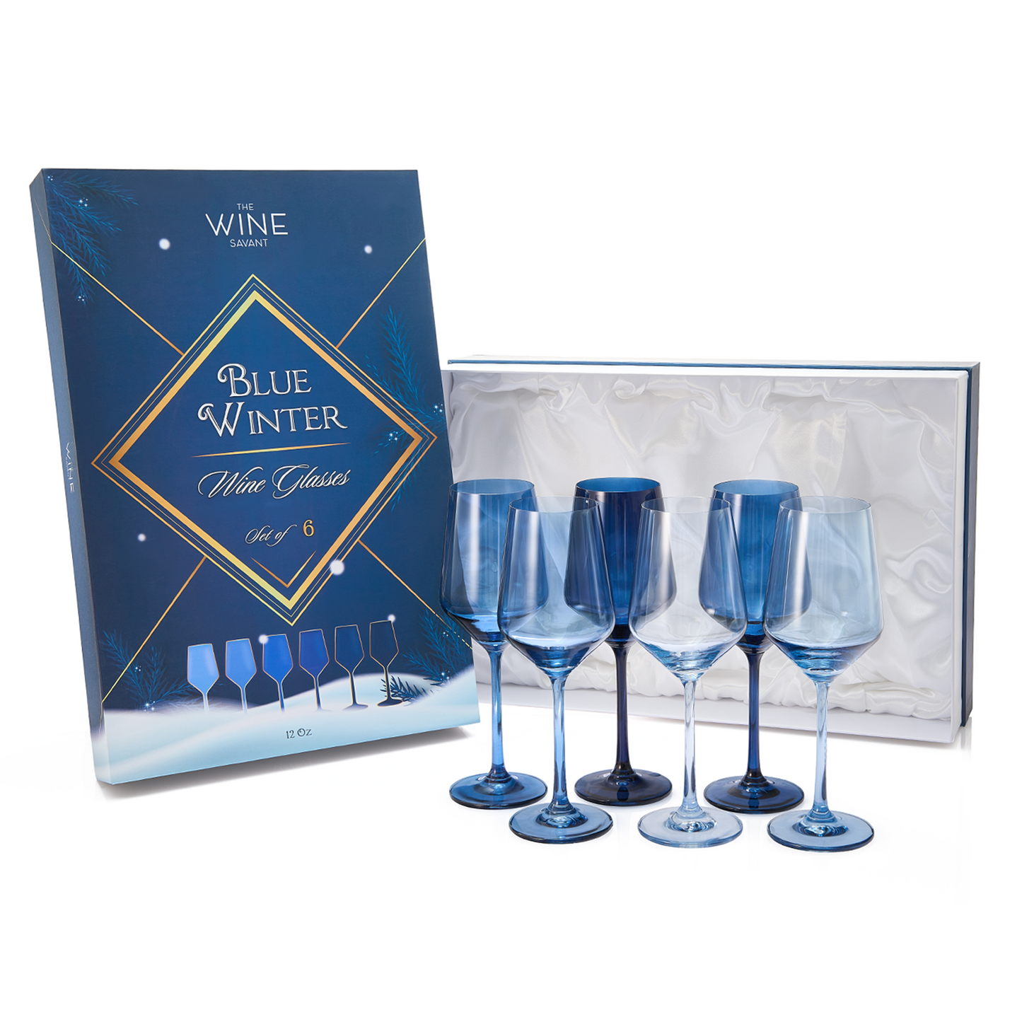 Winter Blue Colored Crystal Wine Glass 12 oz Set of 6 (Shades Of Blue)